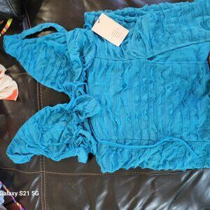 blue ruffle swimsuit cover up